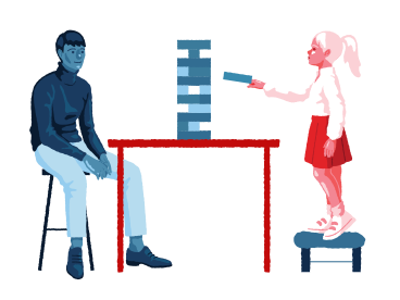 Man playing jenga with a little girl PNG, SVG