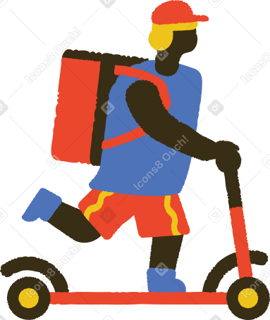 food delivery man on kick scooter Illustration in PNG, SVG