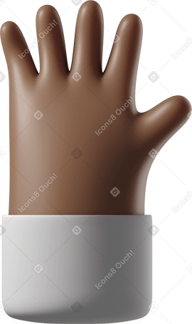 3D Dark brown skin waving hand with fingers splayed Illustration in PNG, SVG