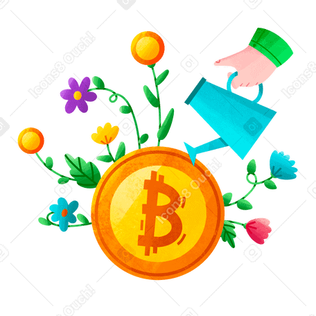 Businessman watering tree with bitcoin coins Illustration in PNG, SVG
