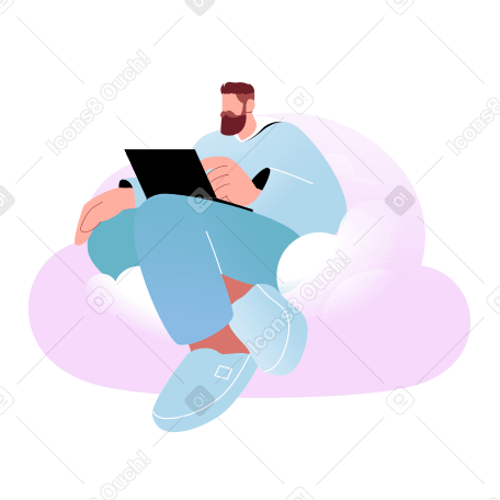 Облачное хранилище и человек, использующий облако в PNG, SVG