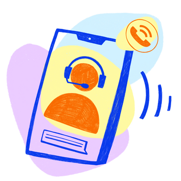 Blue phone with a support person icon PNG, SVG