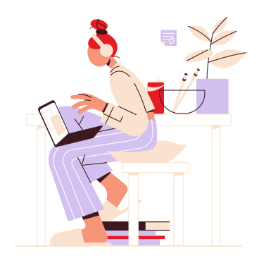 Girl is working on laptop at a remote job PNG, SVG