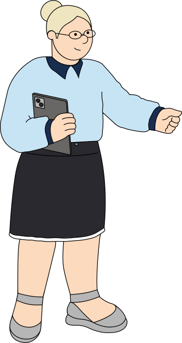 Woman standing with a tablet PNG, SVG