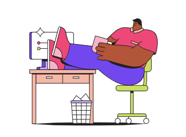 Man sitting near computer with cup animated illustration in GIF, Lottie (JSON), AE