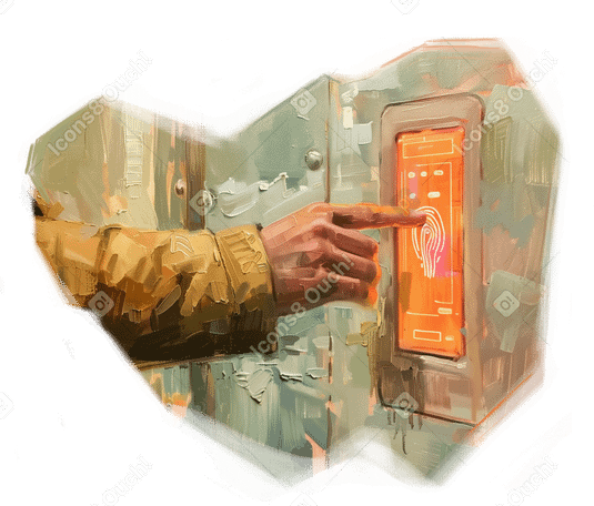 oil painting of a person using a biometric lock system PNG, SVG