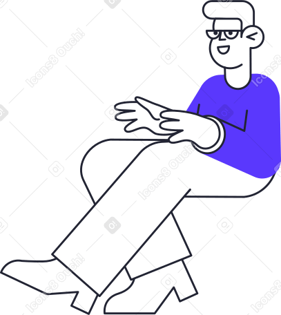 seated happy man in glasses and blue sweater Illustration in PNG, SVG