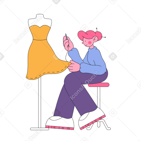 Fashion designer sewing a dress on the mannequin Illustration in PNG, SVG