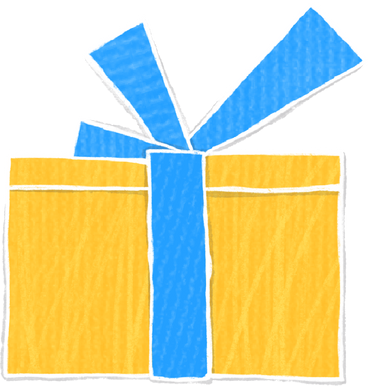 yellow gift box with blue bow PNG, SVG