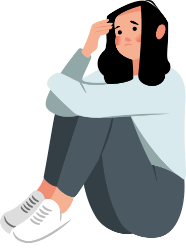 depressed girl sits and holds her head PNG, SVG