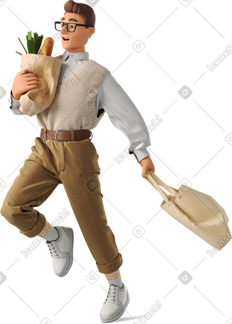 3D young man with shopping PNG, SVG