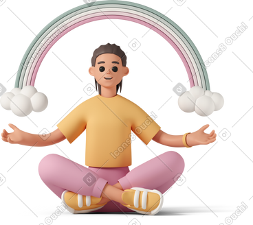 Woman meditates under a rainbow PNG, SVG