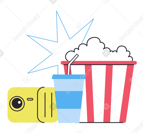 Popcorn with soda pop and projector PNG, SVG