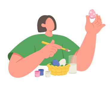 Молодая женщина красит пасхальные яйца в PNG, SVG