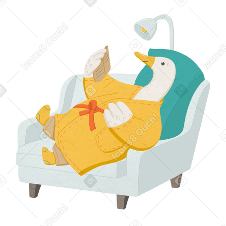 goose reading a book and relaxing on the couch Illustration in PNG, SVG