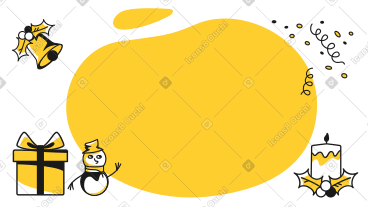 带雪人和蜡烛的黄色圣诞装饰 PNG, SVG