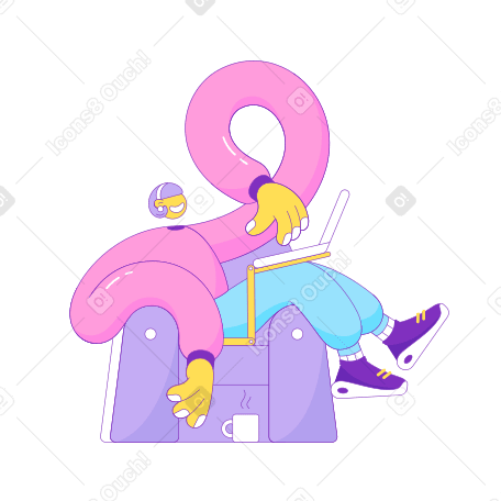 Woman in an armchair with laptop PNG, SVG