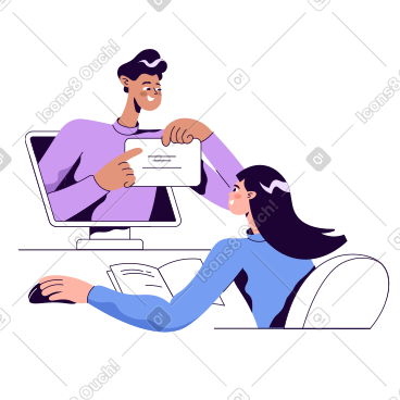 Woman takes online training from a man in a computer PNG, SVG