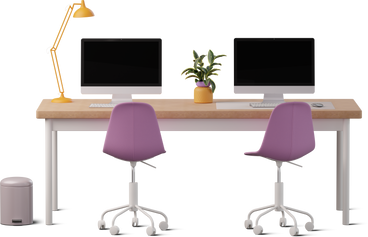 Front view of office desk with two monitors PNG, SVG