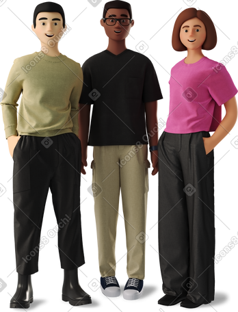 3D 穿着便服的年轻人站着 PNG, SVG