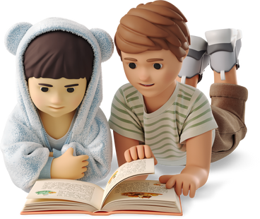 little kids reading a book PNG、SVG