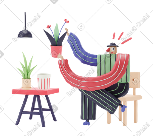 3D 男人园艺和小心地拿着植物 PNG, SVG