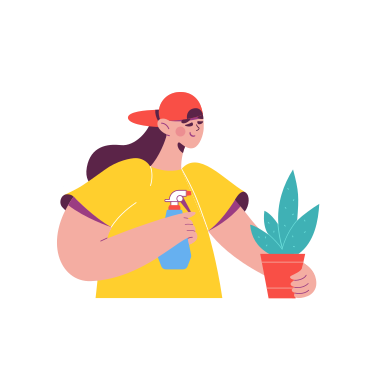 Frau mit sprühgerät wässert zimmerpflanze PNG, SVG