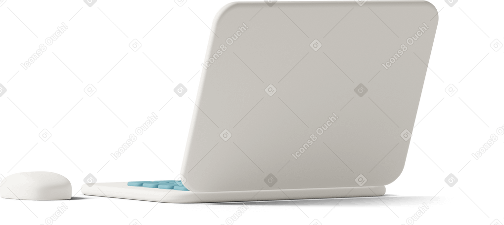 3D rear view of white laptop and mouse PNG, SVG