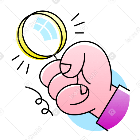 Hand holding a magnifying glass PNG, SVG