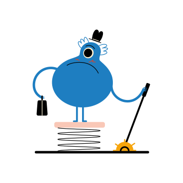 Character with a briefcase stands on the start button and holds on to the lever PNG, SVG
