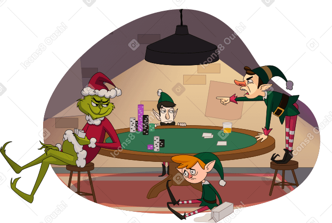 Grinch jouant au poker avec les elfes PNG, SVG