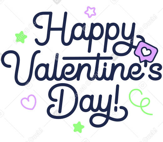 Letras ¡feliz día de san valentín! con signo de corazón y texto de estrellas PNG, SVG
