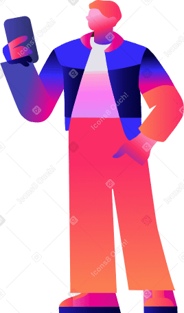 Мужчина со смартфоном в руке в PNG, SVG