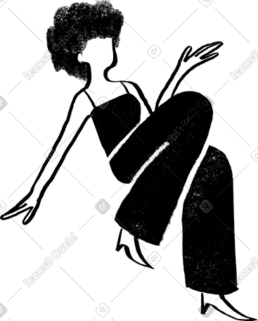 black and white woman with curly hair sitting with her leg up PNG, SVG