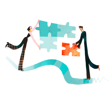 Man and woman doing puzzle as team PNG, SVG