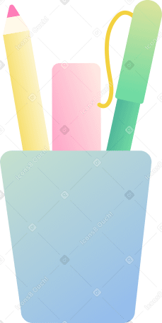 Blaue tasse mit bleistift, textmarker und kugelschreiber PNG, SVG