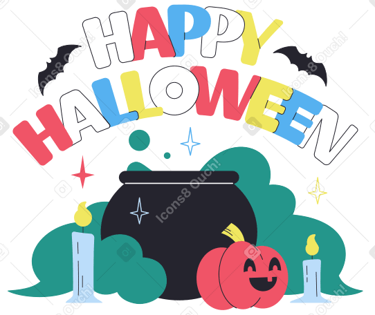 Надпись «счастливый хэллоуин» с текстом ведьмовского напитка в PNG, SVG