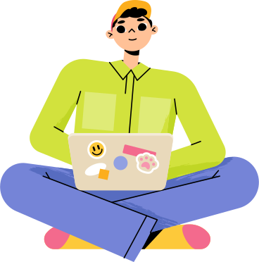 boy in cap with laptop PNG, SVG