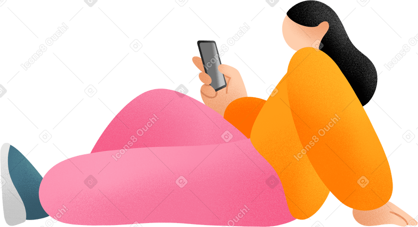 young woman sitting with a phone in her hands в PNG, SVG