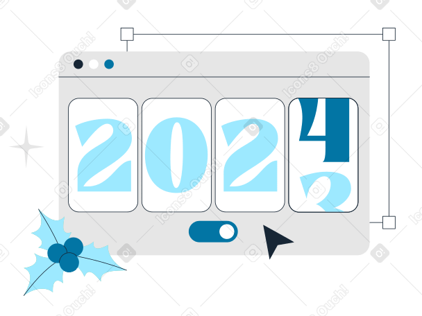 numbers 2024 year counter in the browser window and holly berry PNG, SVG