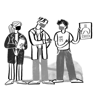 Black and white doctors discussing an x ray image PNG, SVG