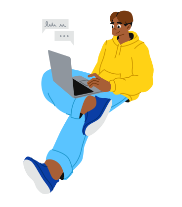 Young man chatting on laptop PNG, SVG
