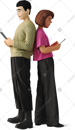 3D man and woman with their backs to each other PNG, SVG