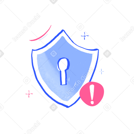 Protection shield with exclamation point Illustration in PNG, SVG