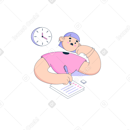 Woman solves a test on an exam test Illustration in PNG, SVG