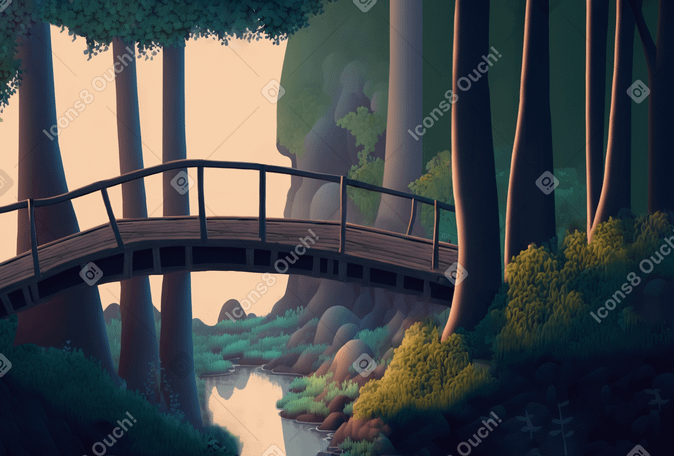 3D fantasy forest background Illustration in PNG, SVG