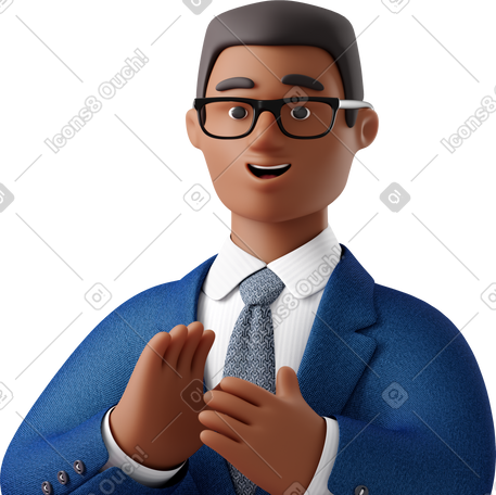 3D close up of black businessman in blue suit applauding PNG, SVG