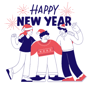 Lettering Happy New Year with celebrating friends  PNG, SVG