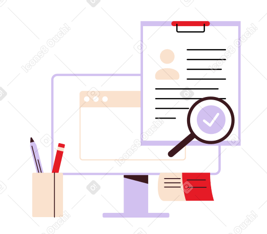 Computer screen and clipboard with hr and recruitiment workflow PNG, SVG