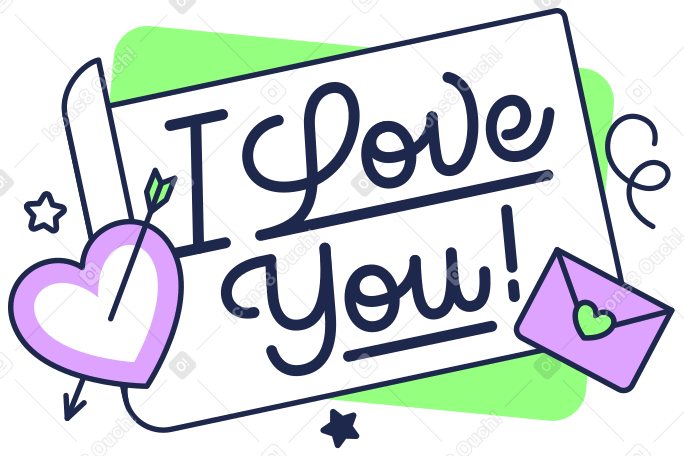 Inscription je t'aime ! avec texte coeur et enveloppe PNG, SVG